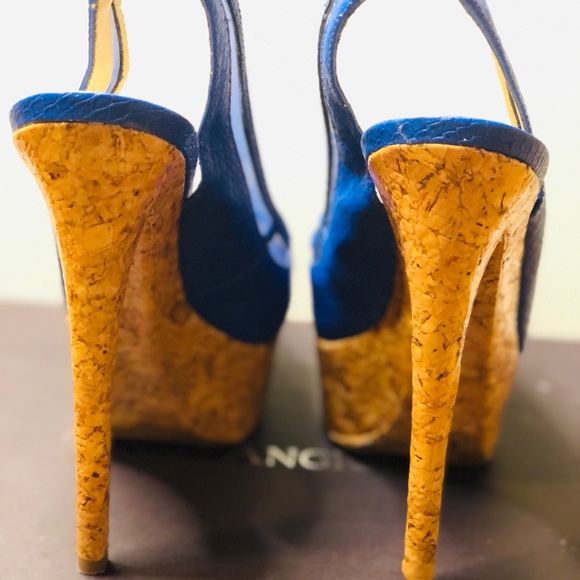 Enzo Angiolini | Peep Toe Blue Slingback Heels - Picture 4 of 14